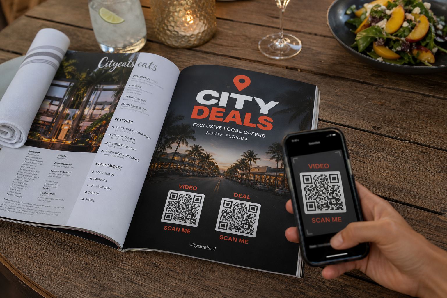 City Deals magazine on a restaurant table in South Florida